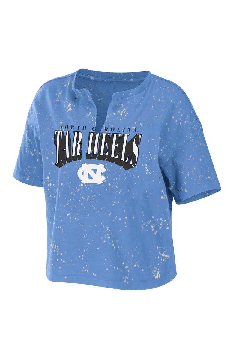 WEAR by Erin Andrews Women's WEAR by Erin Andrews Carolina Blue North Carolina Tar Heels Bleach Wash Splatter Cropped Notch Neck T-Shirt, Alternate, color, Light Blue