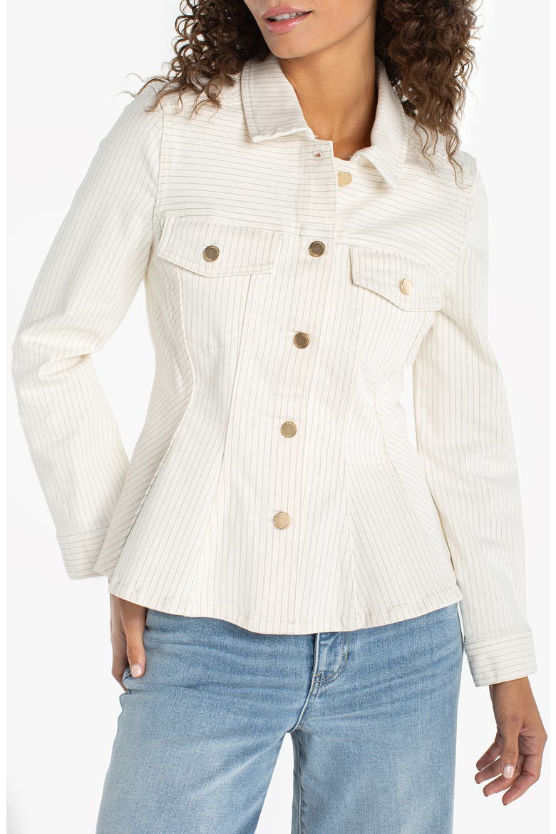 Stripe Fit & Flare Denim Trucker Jacket, Main, color, NAUTICAL STRIPE