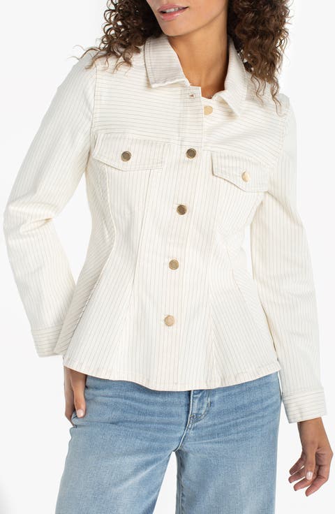 Stripe Fit & Flare Denim Trucker Jacket