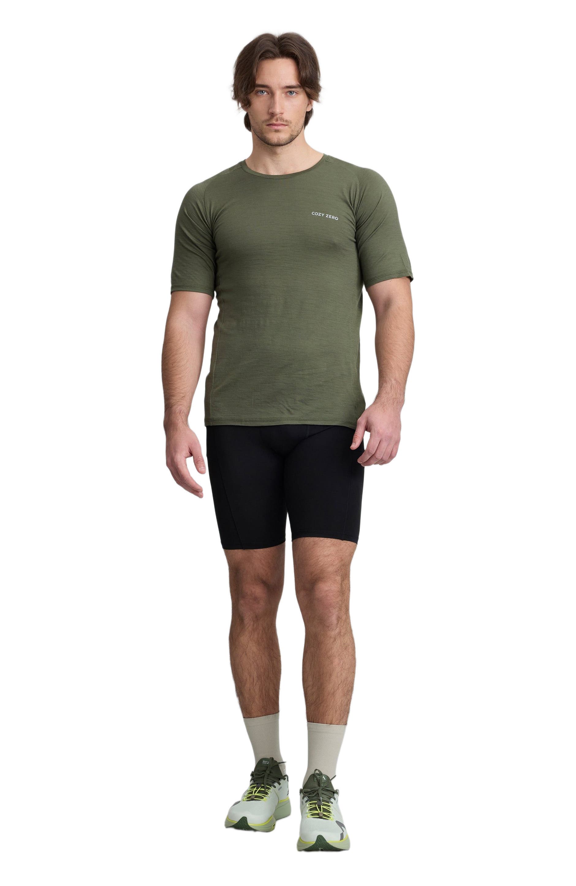 COZY ZERO Men's 100% Merino Reglan Tee in Olive 