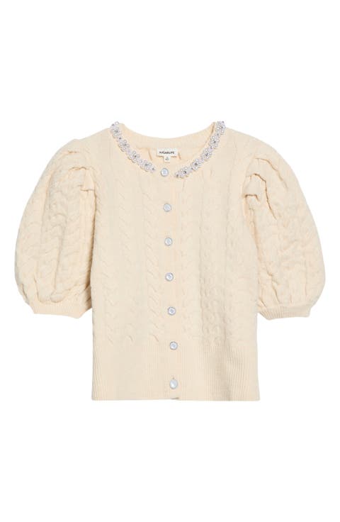 Faux Pearl Trim Cardigan