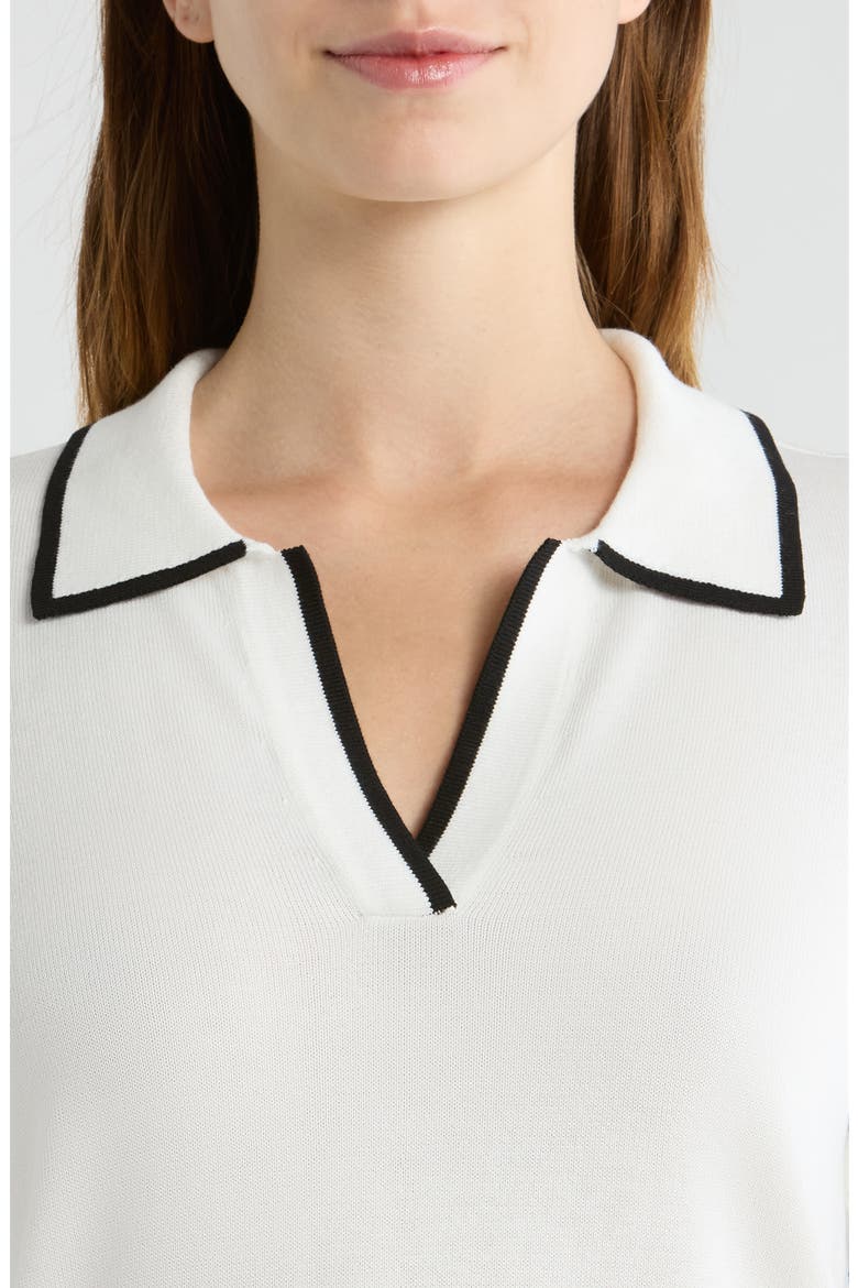Tipped Johnny Collar Short Sleeve Sweater, Alternate, color, NEW IVORY