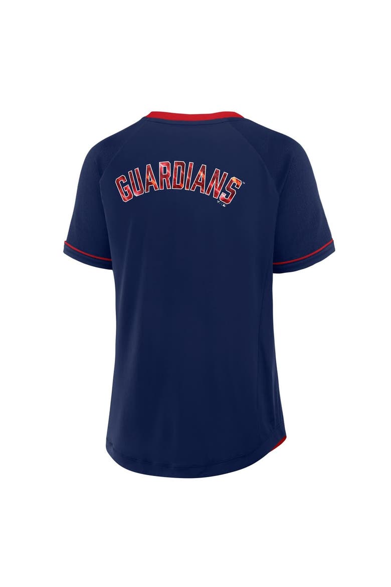 Women's Fanatics Navy Cleveland Guardians League Diva Star Raglan V-Neck T-Shirt, Alternate, color, Navy