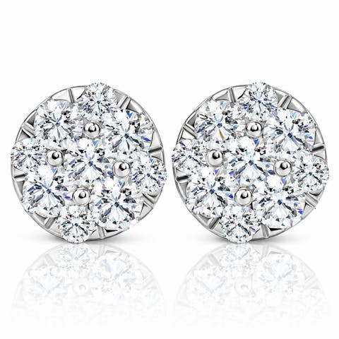 1/2ct Tw Round Cut Diamond Pave Studs Lab Grown 10k Gold Earrings