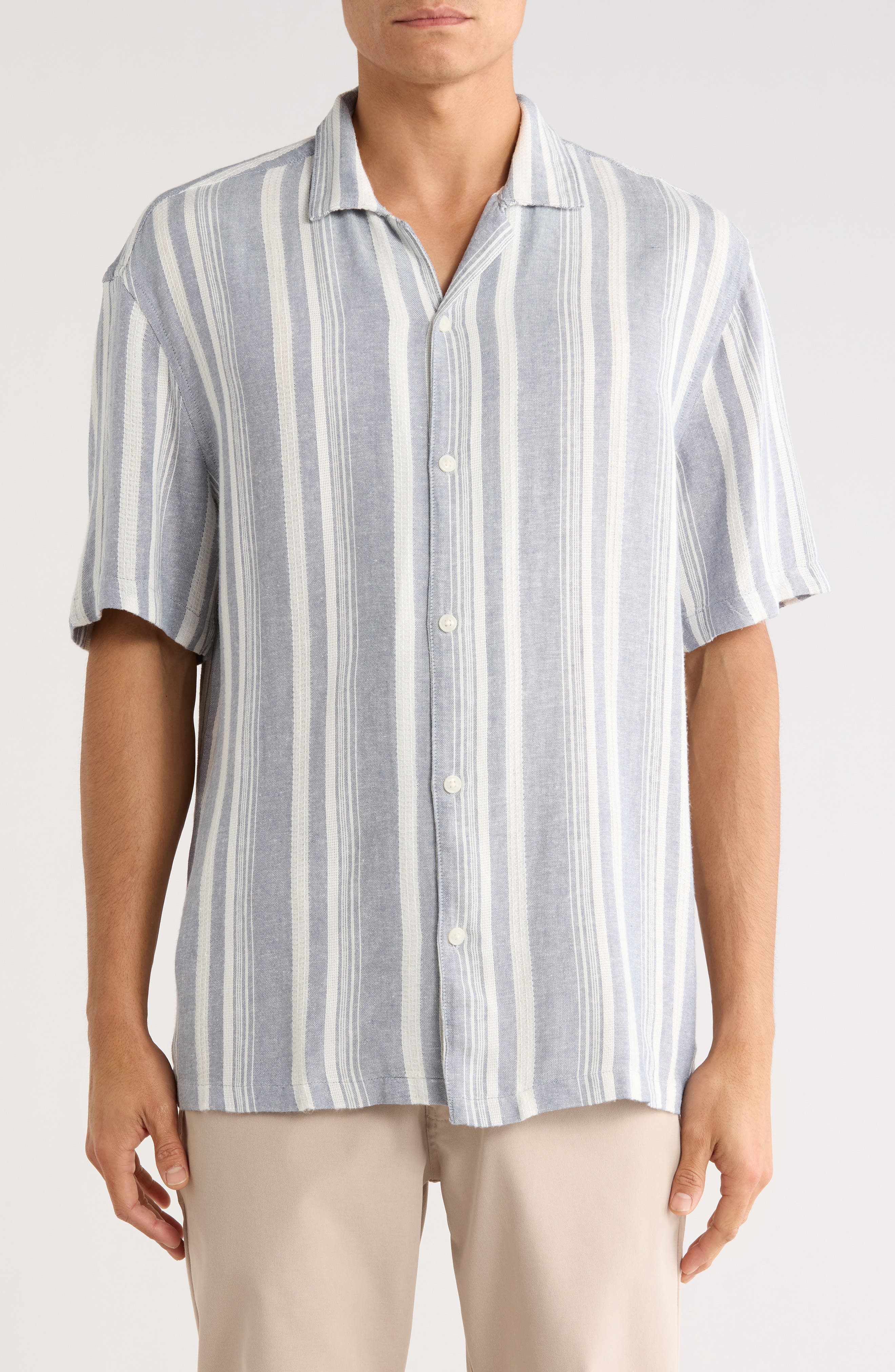 Cactus Man Relaxed Fit Stripe Textured Camp Shirt