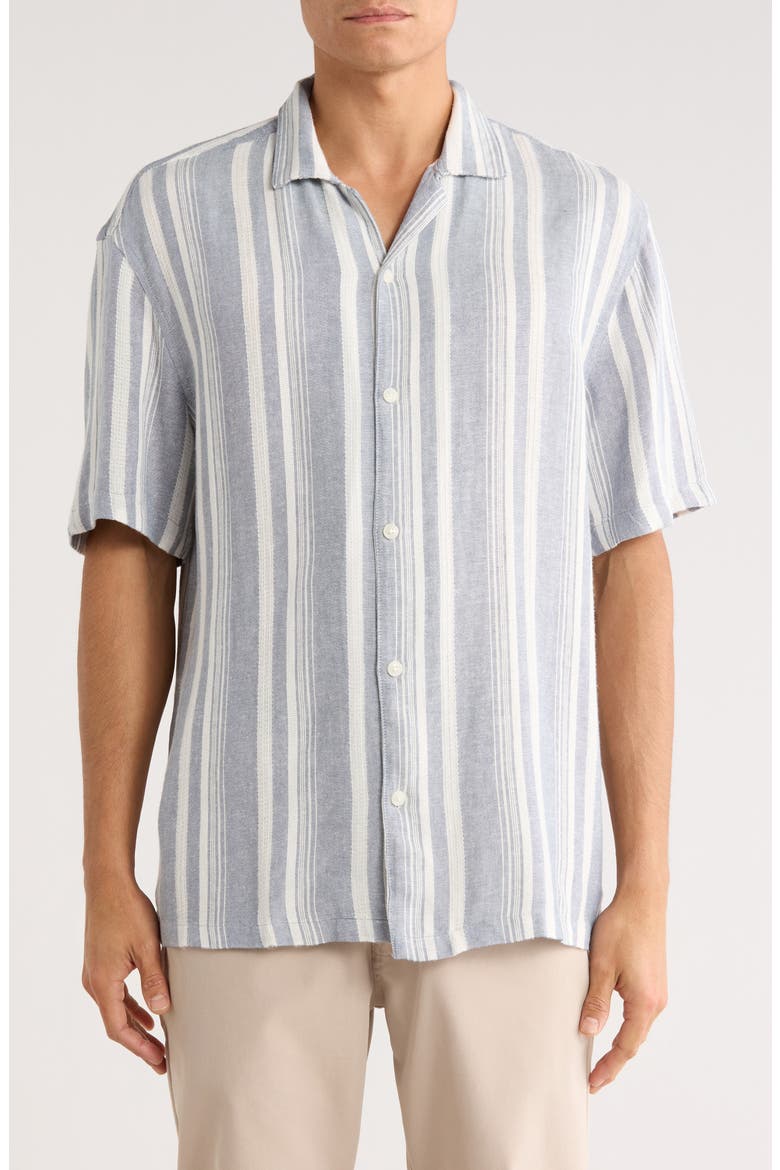 Relaxed Fit Stripe Textured Camp Shirt, Main, color, BLUE