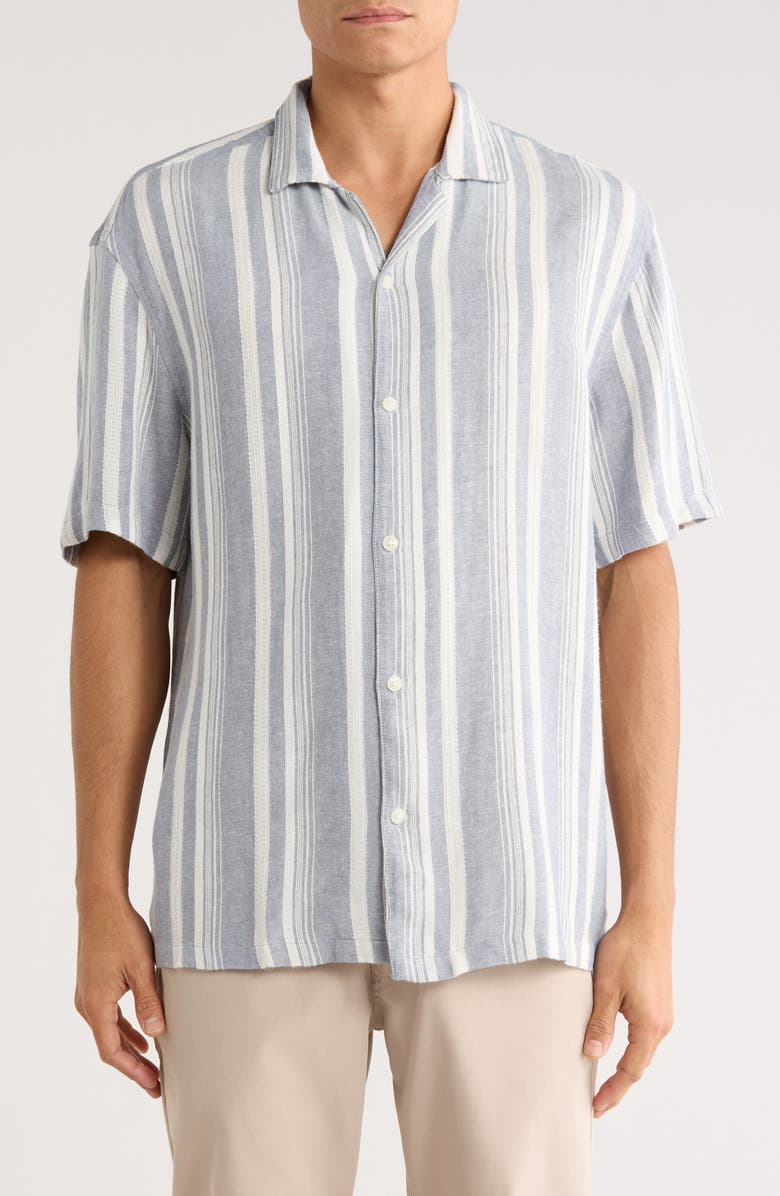 Cactus Man Relaxed Fit Stripe Textured Camp Shirt, Main, color, Blue
