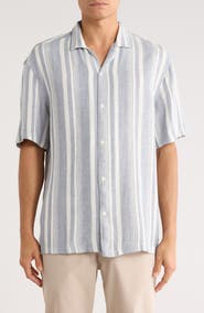 Cactus Man Relaxed Fit Stripe Textured Camp Shirt