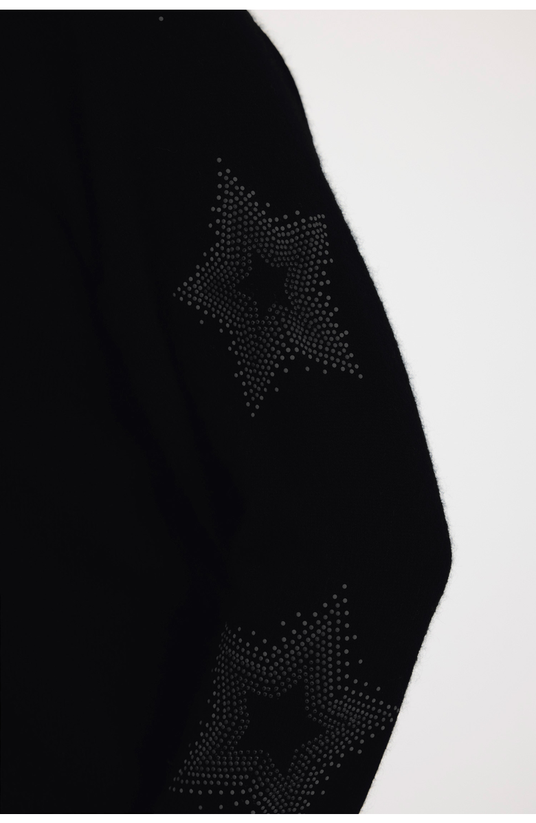 Brodie Pure Cashmere Stardust Sleeve 100% Cashmere Sweater, Alternate, color, Black With Black Studs