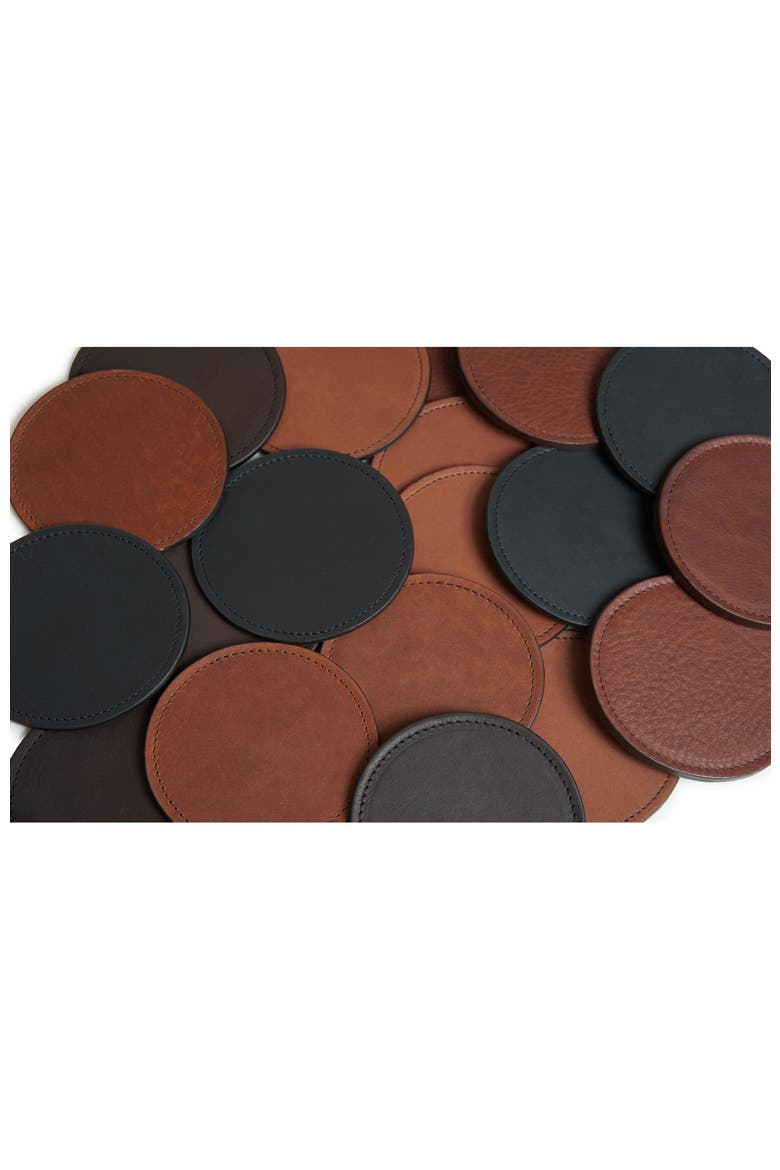 Blake Leather Coaster Set, Alternate, color, Black