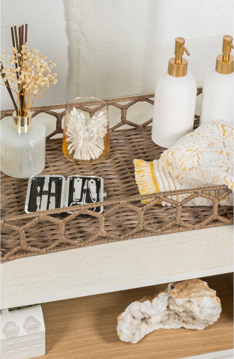 HAPPIMESS Honeycomb 19.75" Rustic Bohemian Hand-Woven Rattan Tray, Natural, Alternate, color, Natural