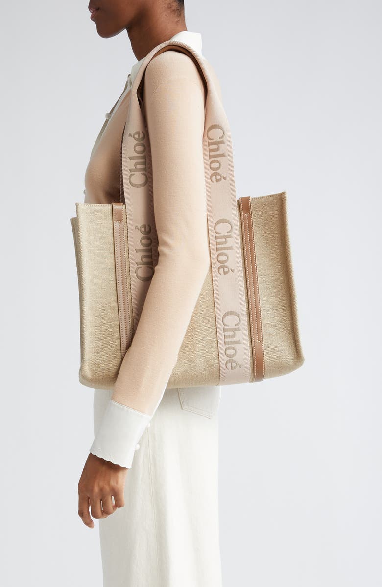 Chloé Medium Woody Linen Canvas Tote, Alternate, color, Blushy Beige