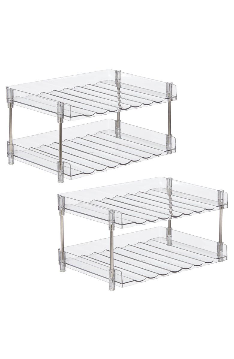 mDesign Free-Stand Stackable 2-Tier Water Bottle Holder, 2 Pack, Main, color, Clear/Chrome