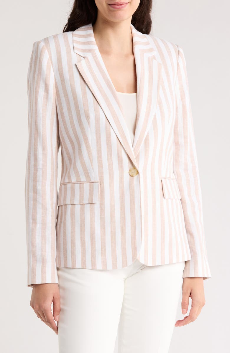 Elie Tahari The Helena Striped Blazer Jacket, Main, color, Sand And White Stripe