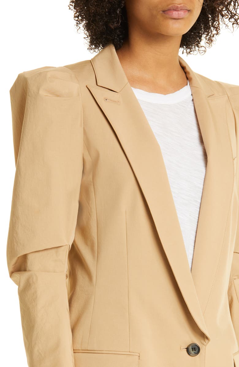 Smythe Scrunch Sleeve Longline Stretch Cotton Blazer, Alternate, color,