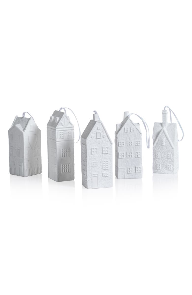 Zodax Set of 6 Amsterdam Canal House Bone China Ornaments, Alternate, color, White