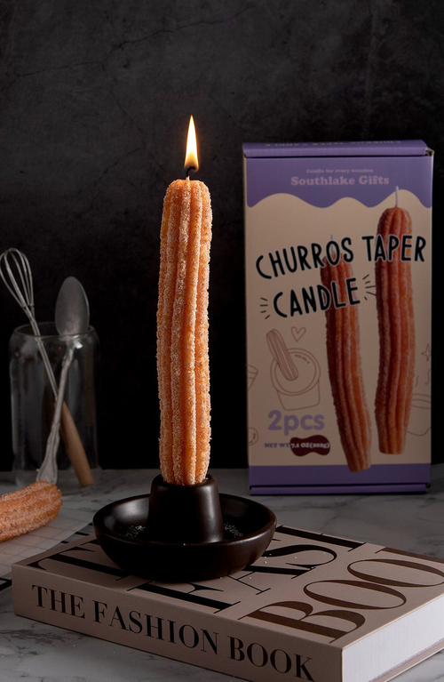 Southlake Gifts Churros Taper Scented Candle Set In Churro Brown