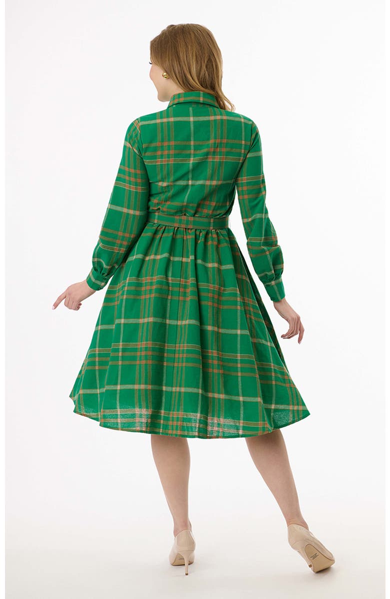 Unique Vintage Long Sleeve Belted Shirt Dress, Alternate, color, Green Plaid
