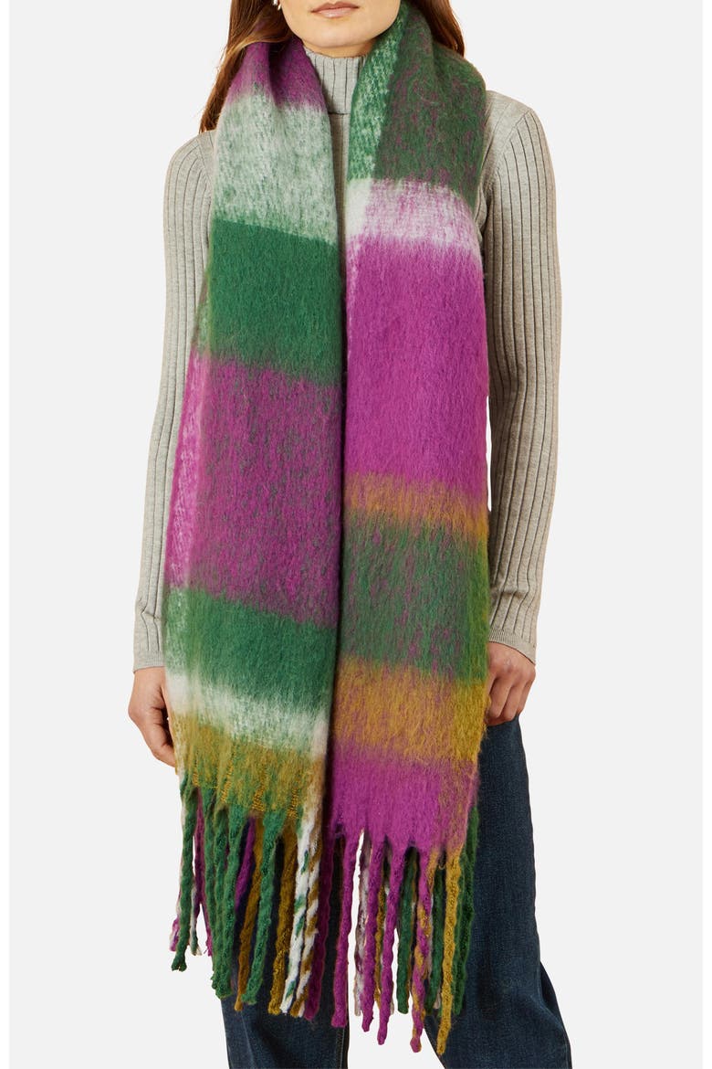 Oversize Brushed Fringe Checked Scarf, Alternate, color, Purple