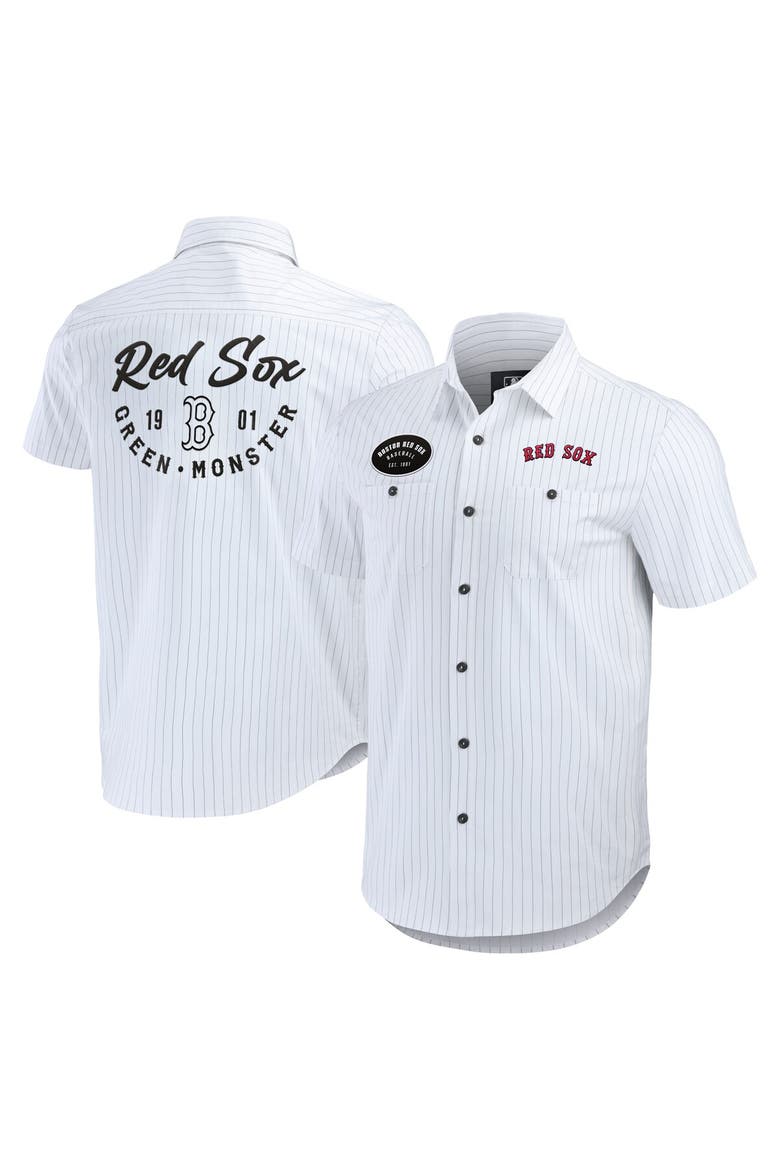 Men's Darius Rucker Collection by Fanatics White Boston Red Sox Pin Stripe Short Sleeve Button-Up Shirt, Main, color, White