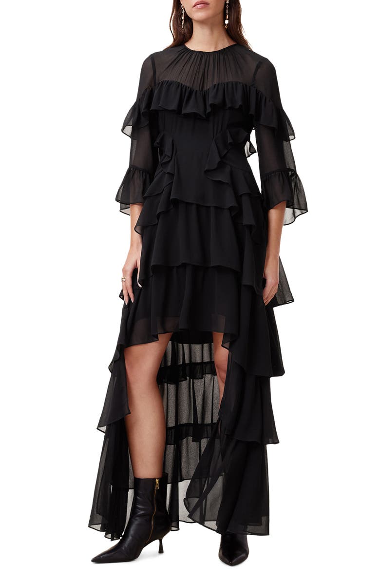 AllSaints Nat Tiered Ruffle High-Low Dress, Main, color, 