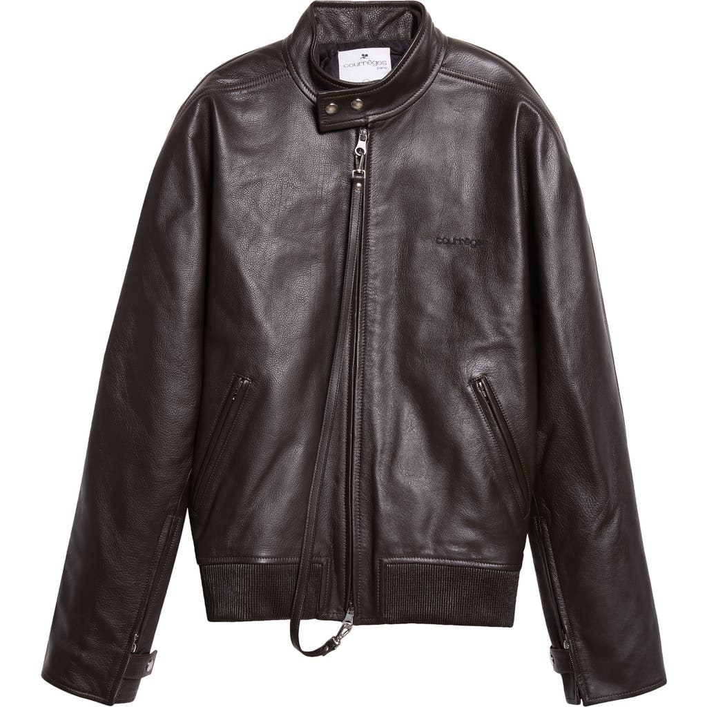 Courrèges Embroidered Leather Bomber Jacket In Black