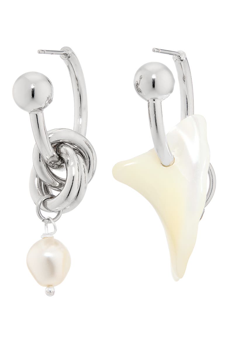 Tyler Mismatched Faux Pearl Earrings, Main, color, PALLADIUM