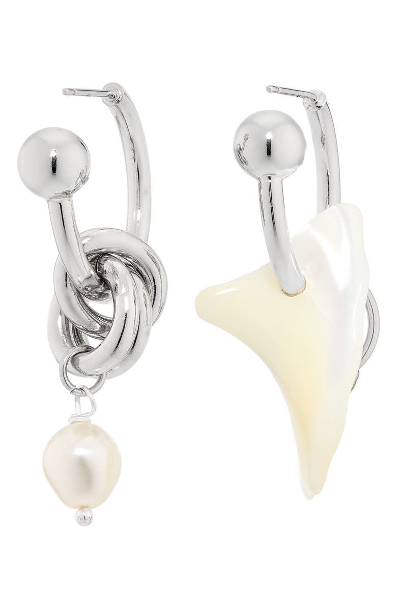 Justine Clenquet Tyler Mismatched Faux Pearl Earrings, Main, color, Palladium