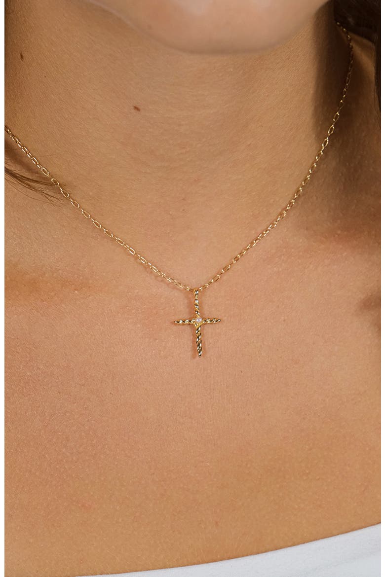 Anas Cultured Pearl Cross Pendant Necklace, Alternate, color, SILVER