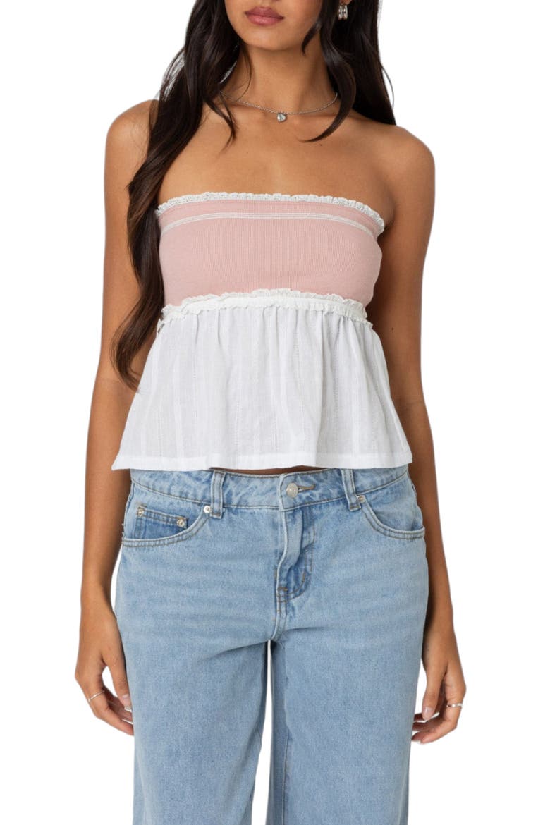 Rena Rib Peplum Tube Top, Main, color, PINK-AND-WHITE