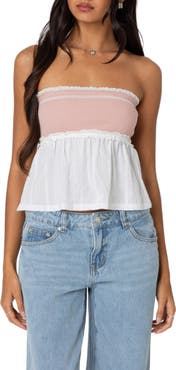 EDIKTED Rena Rib Peplum Tube Top
