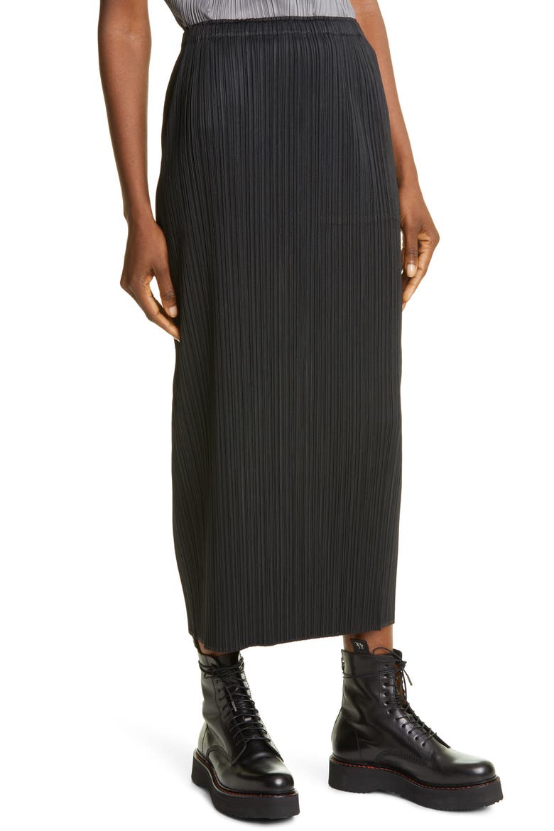 Basics Pleated Midi Skirt, Alternate, color, BLACK