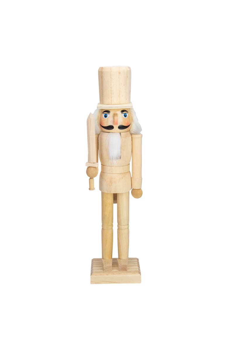 Northlight 15" Unfinished Paintable Wooden Christmas Nutcracker with Sword, Main, color, Ivory