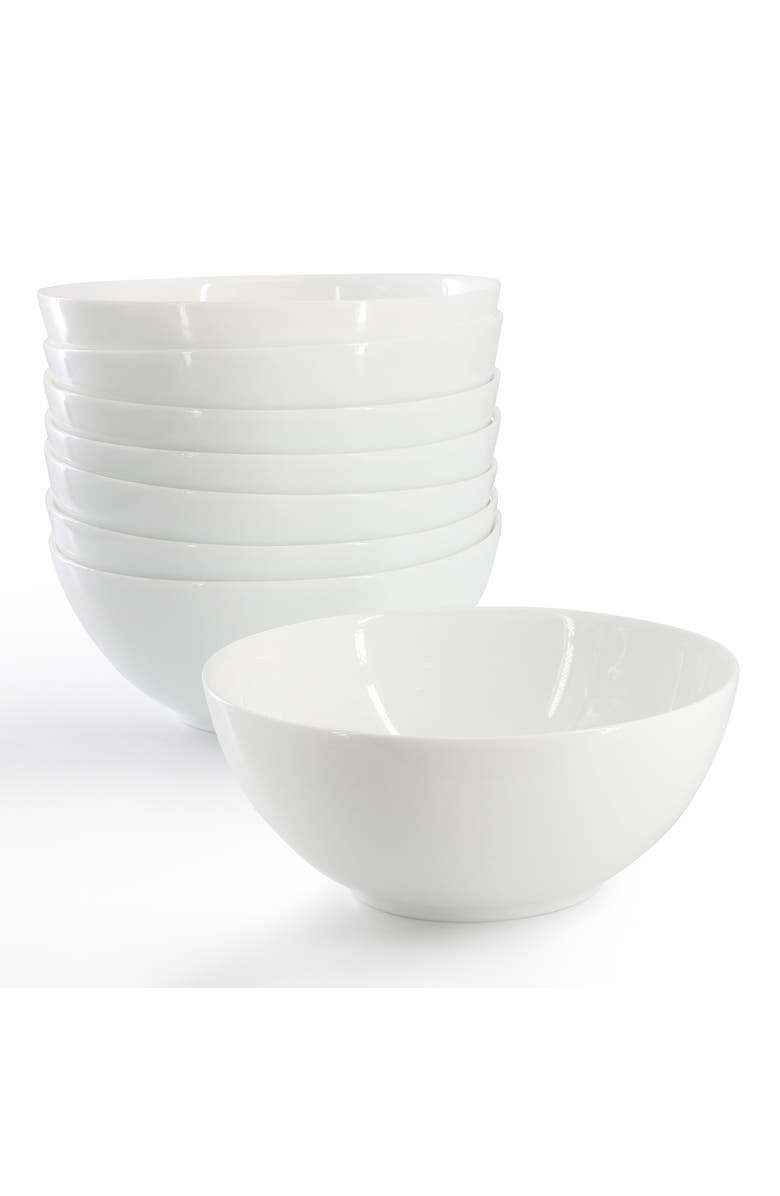 Ultra By Gibson Olstead 8 Piece 6.8 Inch Round Break-Resistant Tempe Opal Glass Bowl Set, Main, color, White