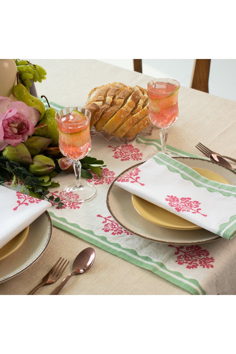 Sara - Pure Linen Hand-Printed Table Runner, Alternate, color, Pink & Pastel Green