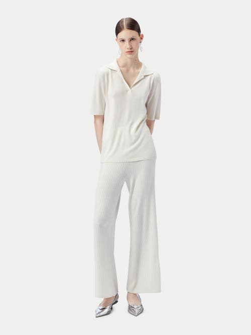 Gobi Mongolian Cashmere Silk Cashmere Polo Shirt In Whisper White