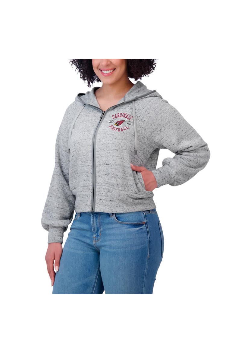 Women's WEAR by Erin Andrews  Heather Gray Arizona Cardinals Speckled Fleece Cropped Full-Zip Hoodie, Alternate, color, Heather Gray