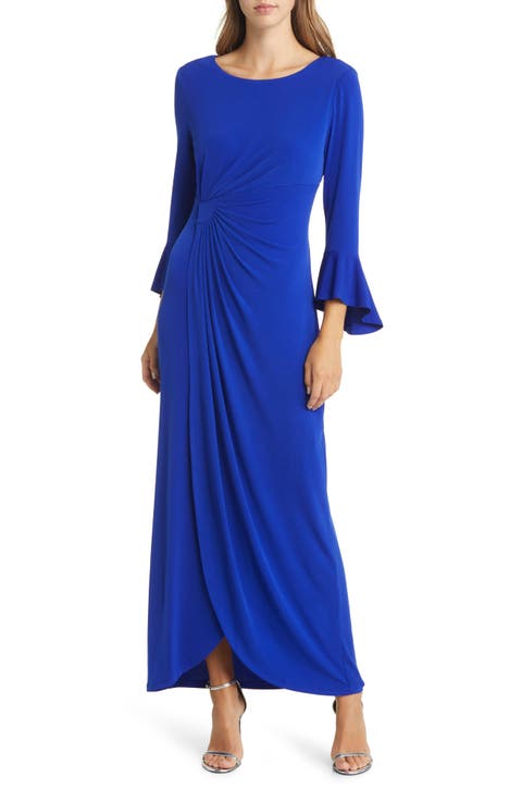 Bell Sleeve Gathered Waist Gown