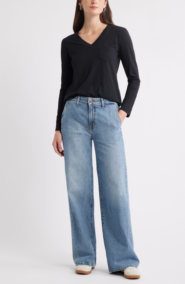 Caslon<sup>®</sup> Long Sleeve V-Neck T-Shirt, Alternate, color, Black