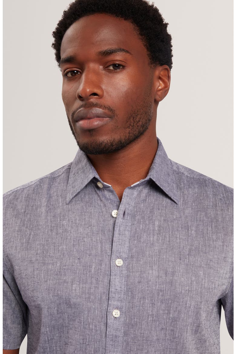 Wryte Regular Fit Short Sleeve Slub Linen & Cotton Button-Up Shirt, Alternate, color, NAVY