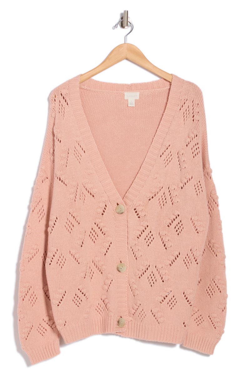 Caslon<sup>®</sup> Open Bubble Stitch Cardigan, Alternate, color, Pink Smoke