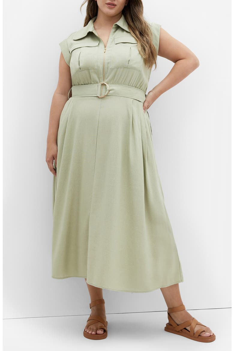 Cap Sleeve Utility Zip Midi Shirtdress, Alternate, color, SAGE