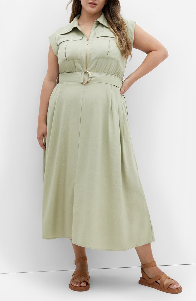 City Chic Cap Sleeve Utility Zip Midi Shirtdress, Alternate, color, 