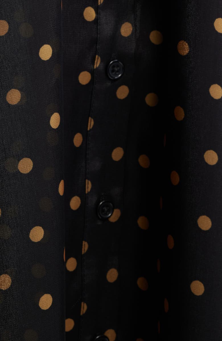 Julia Jordan Polka Dot Long Sleeve Sheer Shirtdress, Alternate, color, Black Gold