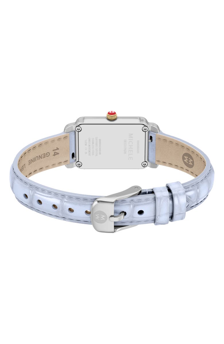 MICHELE Deco Park Two-Tone Mother-of-Pearl Tank Leather Strap Watch, 23mm x 29mm, Alternate, color, Blue