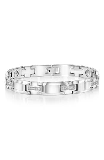 Blackjack Cubic Zirconia Magnetic Tungsten Chain Bracelet In Silver