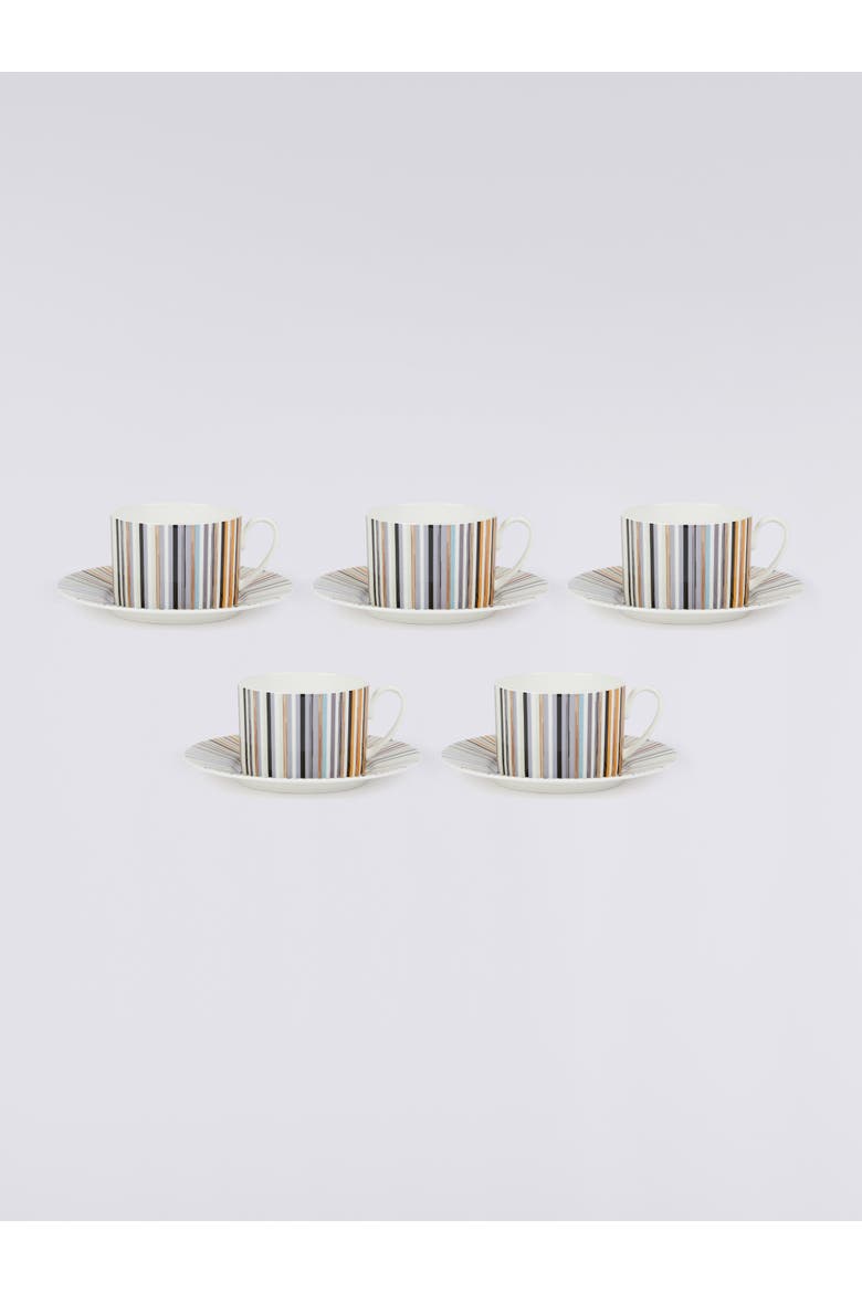 Stripes Jenkins Set Of 6 Tea Cups & Saucers, Alternate, color, White