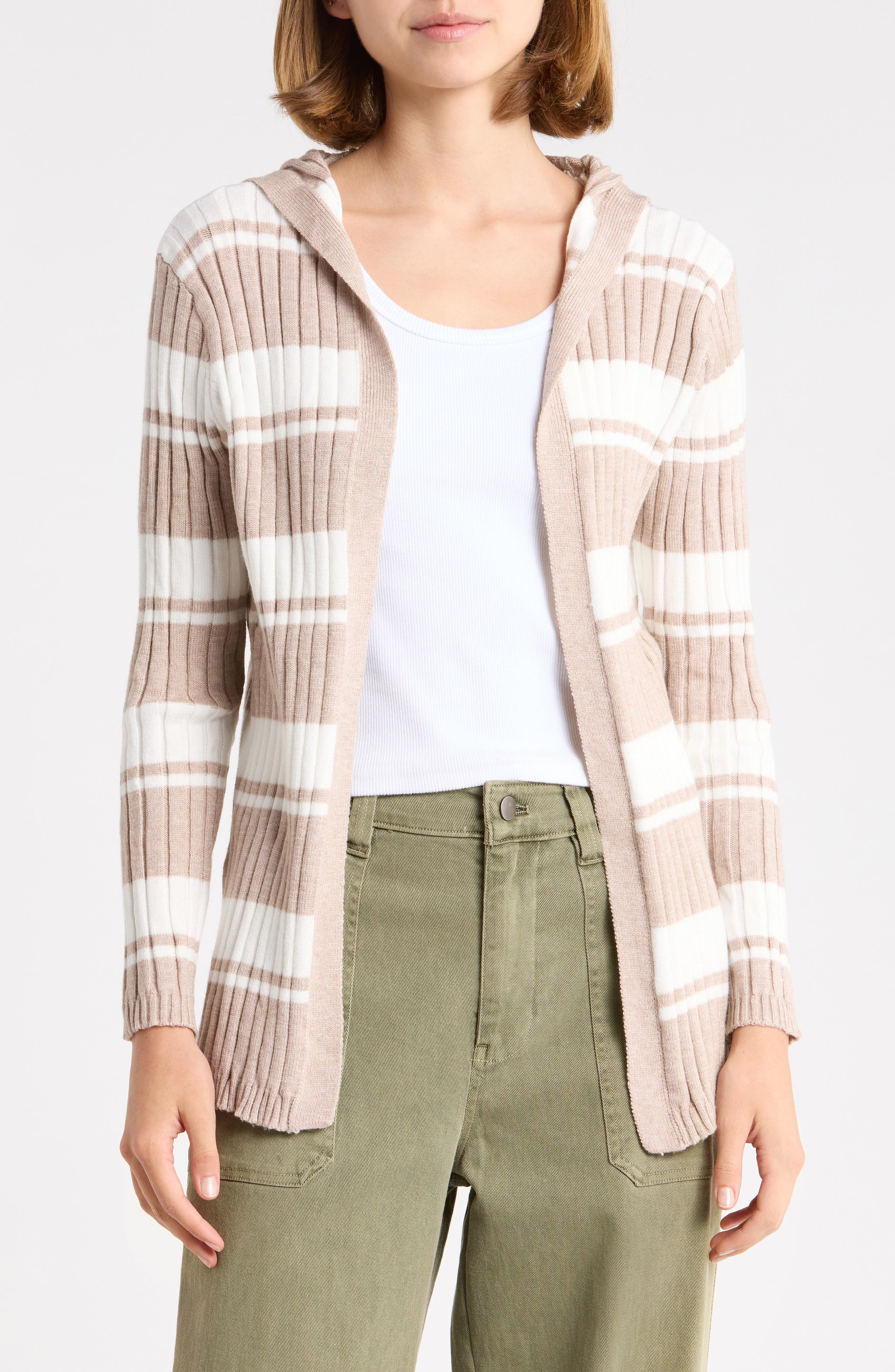 Striped Open Front Cardigan