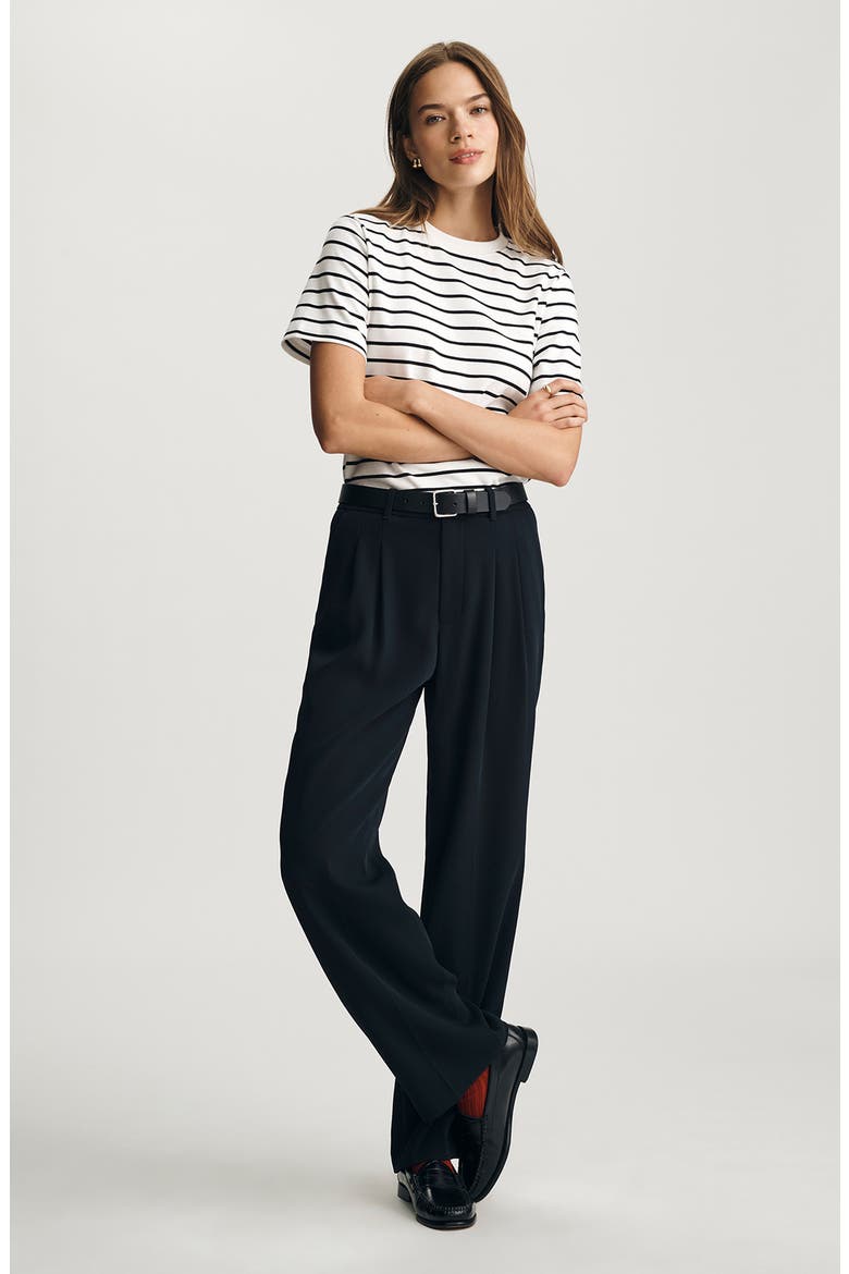 Pleated Straight Leg Pants, Alternate, color, DARK NAVY