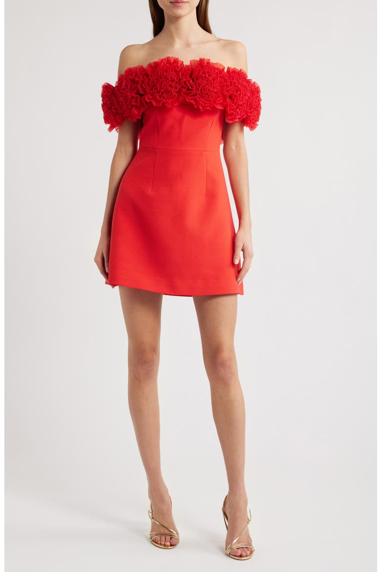 Nahla Rosette Off the Shoulder Cocktail Minidress, Main, color, SORRENTO RED